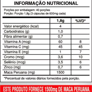 Maca Peruana 1500mg 120 Cápsulas